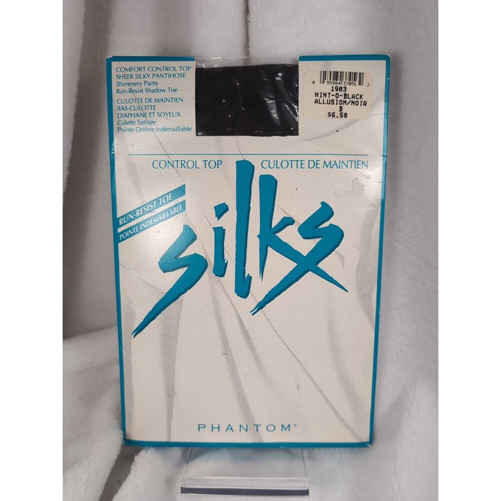 New Sealed Vintage Pantihose Silks By Phantom Hint-O-Black Allusion/Noir 1903